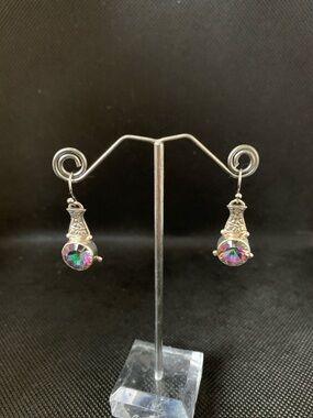.925 silver Purple Mystic Glass Drop Earrings - Women's Jewelry